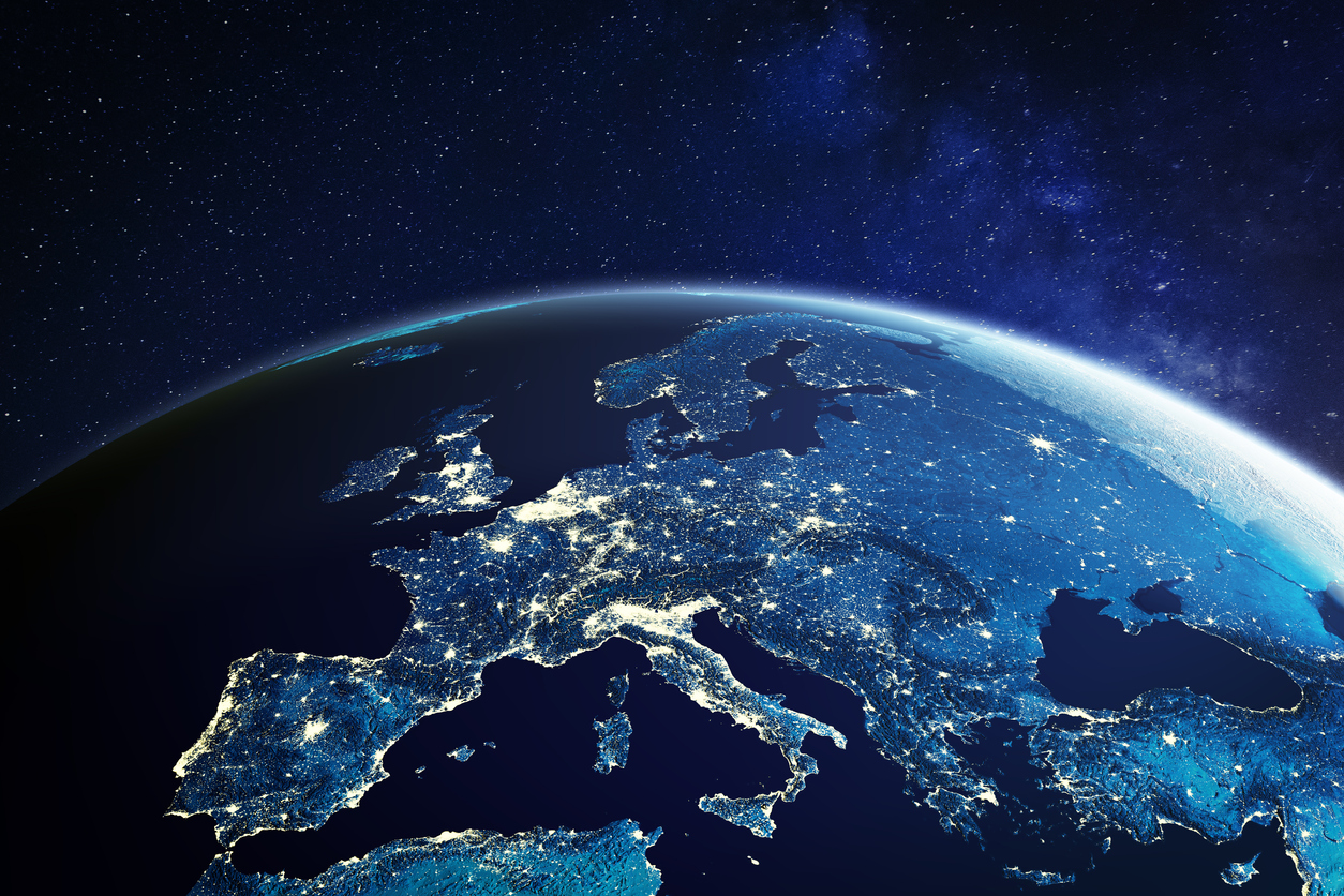Digital world map with glowing connection points